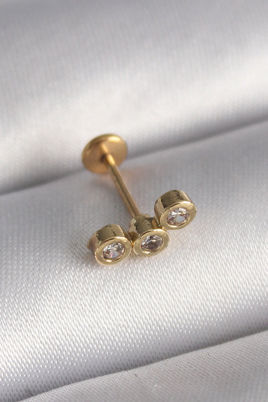 316L Çelik Gold Renk Zirkon Taşlı Tragus Piercing