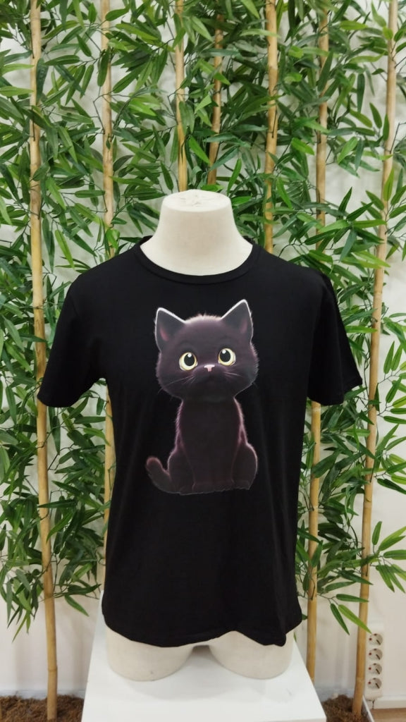 Erkek Bisiklet Yaka Kedi Baskılı Süprem T-shirt