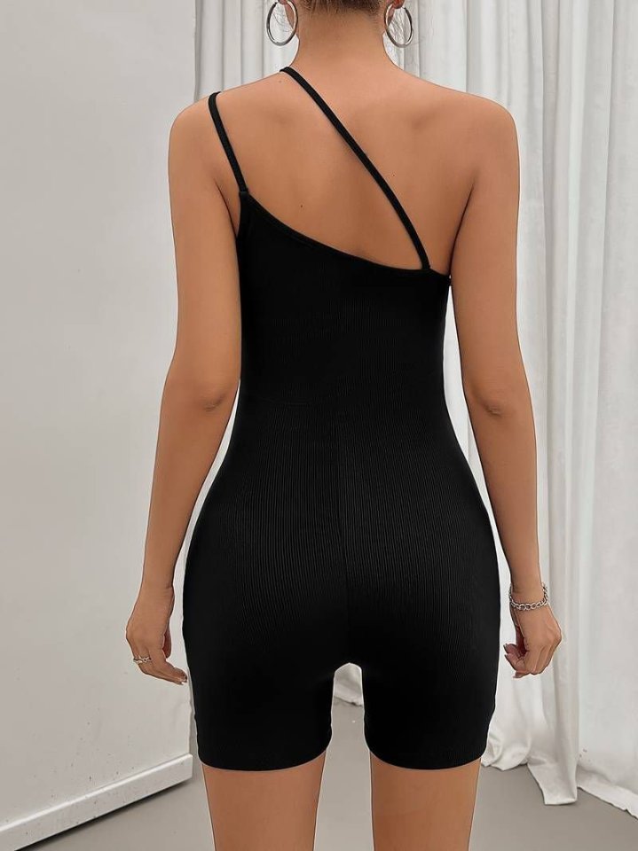 Kadın Asimetrik Askılı Mini Kaşkorse Bodycon Tulum