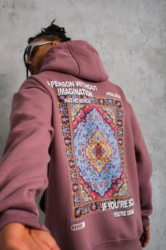 Erkek Kilim Desen Kapüşonlu Sweat - Gül Kurusu