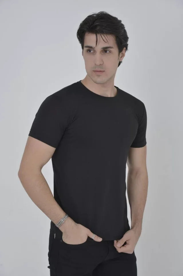 Erkek Yandan Fermuarli Slim Fit T-shirt - Siyah