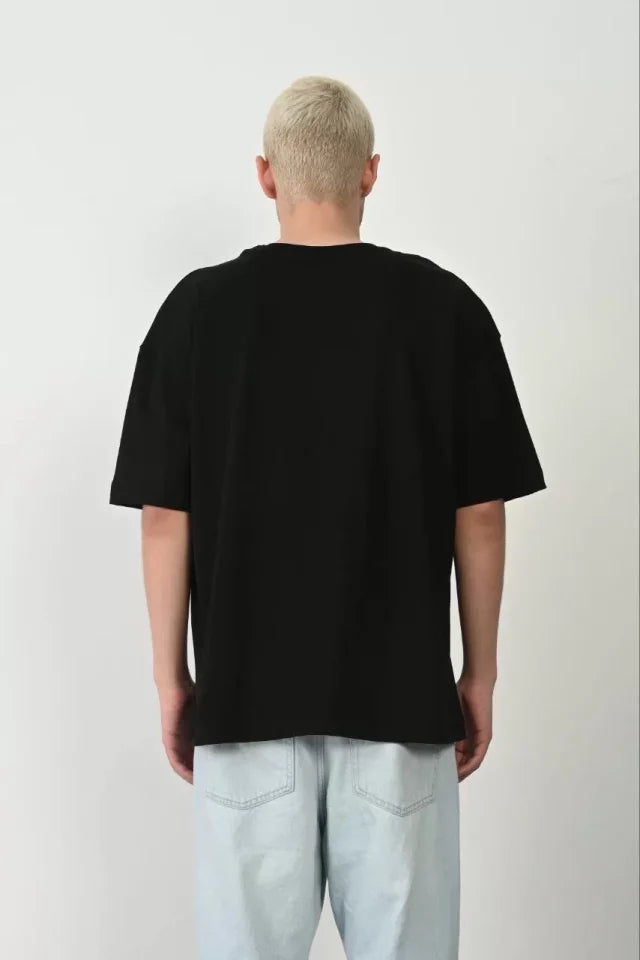 Unisex Basic Bisiklet Yaka Oversize T-Shirt - Siyah