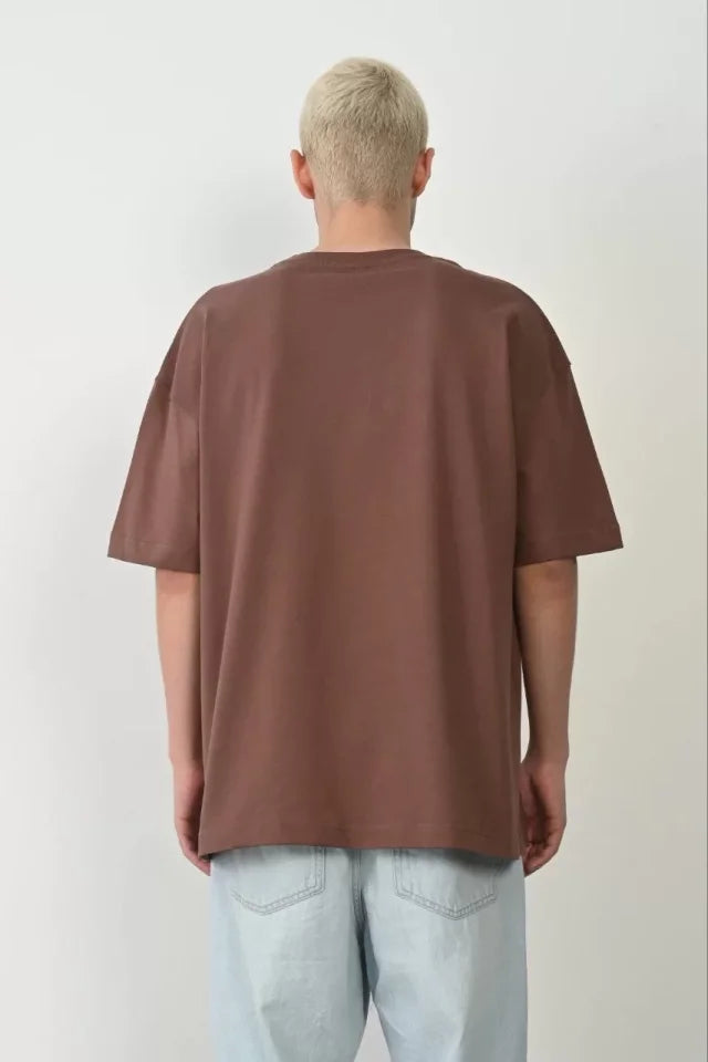 Unisex Basic Bisiklet Yaka Oversize T-Shirt - Mürdüm