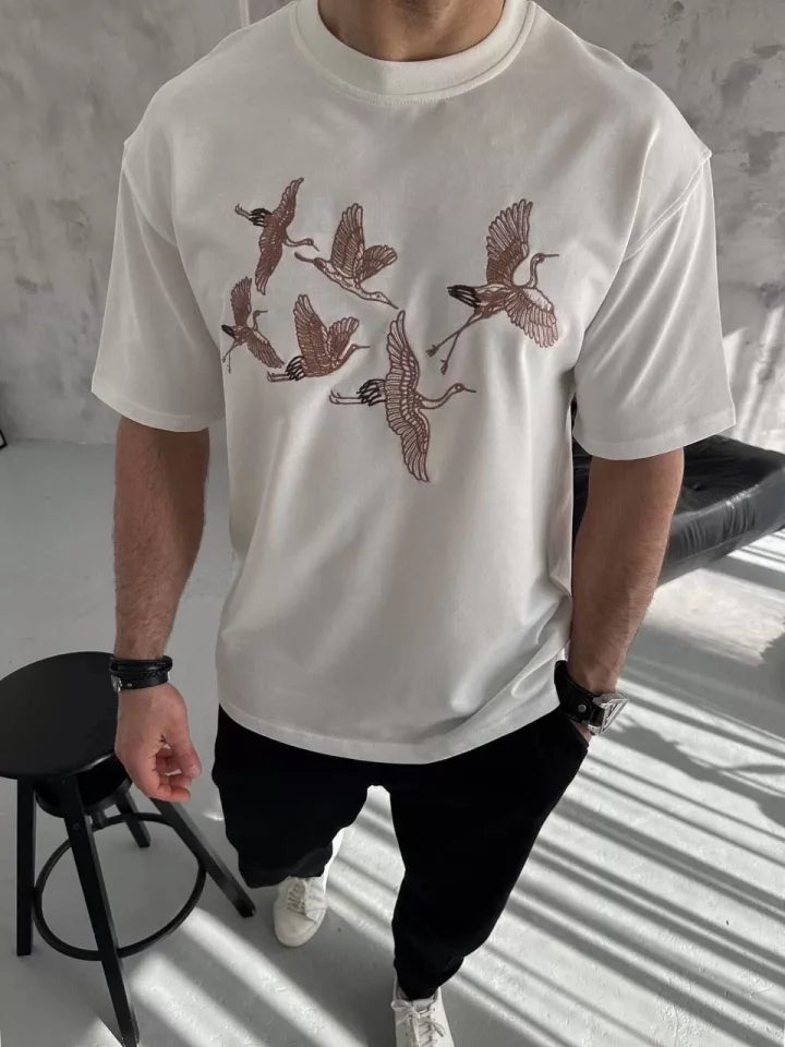 Unisex Nakış İşlemeli T-Shirt - Beyaz