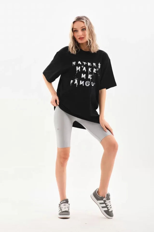 Unisex Baskılı Oversize T-Shirt - Siyah