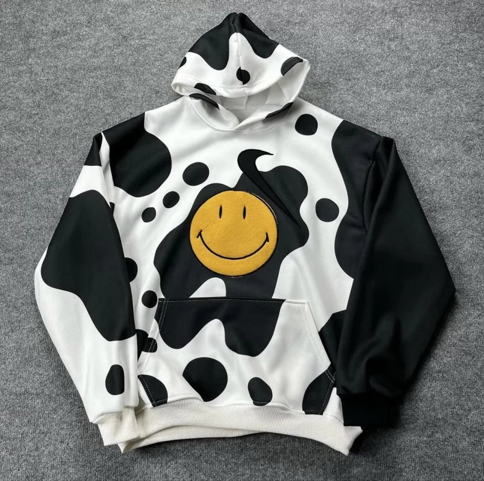 Smiley Face Kapüşonlu Sweatshirt - Siyah