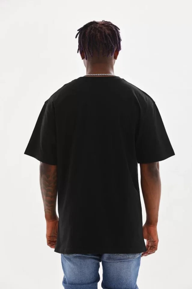 Unisex Baskılı Oversize T-Shirt - Siyah