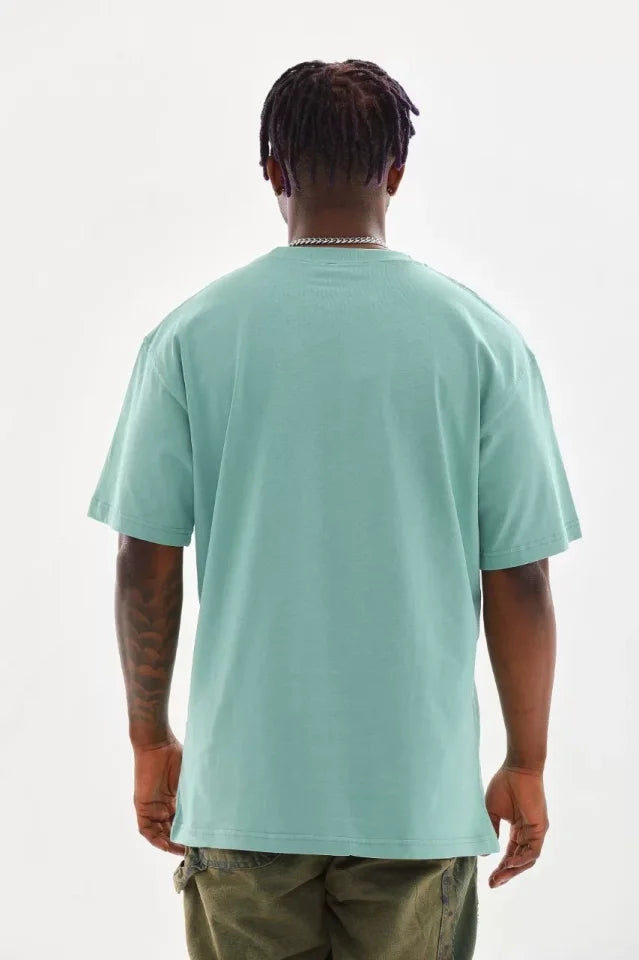 Unisex Baskılı Oversize T-Shirt - Mint Yeşili