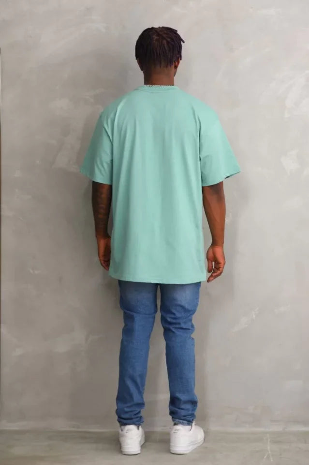 Unisex Baskılı Oversize T-Shirt - Mint Yeşili