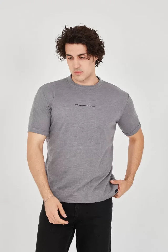 Unisex Jakar Kumaş Slim Fit T-Shirt - Boyalı Gri