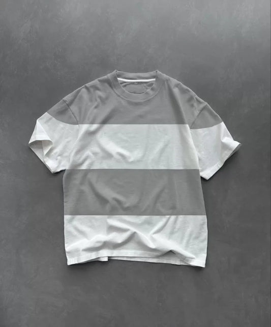 Unisex Bisiklet Yaka Parçalı T-Shirt - Gri