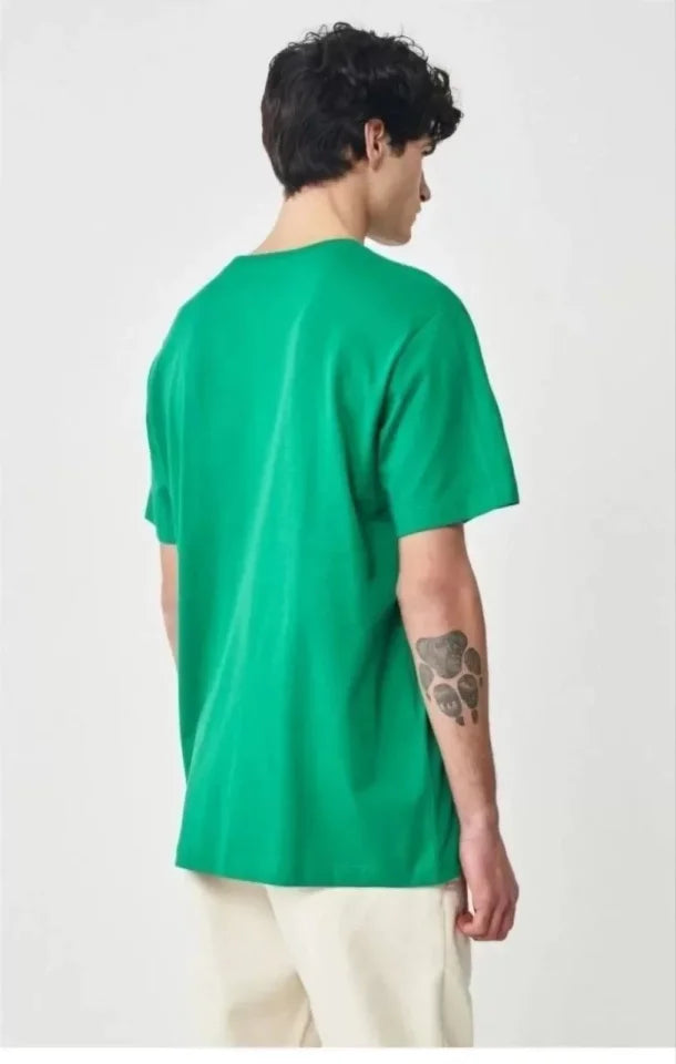 Unisex Düz Biskilet Yaka Oversize T-shirt - Yeşil