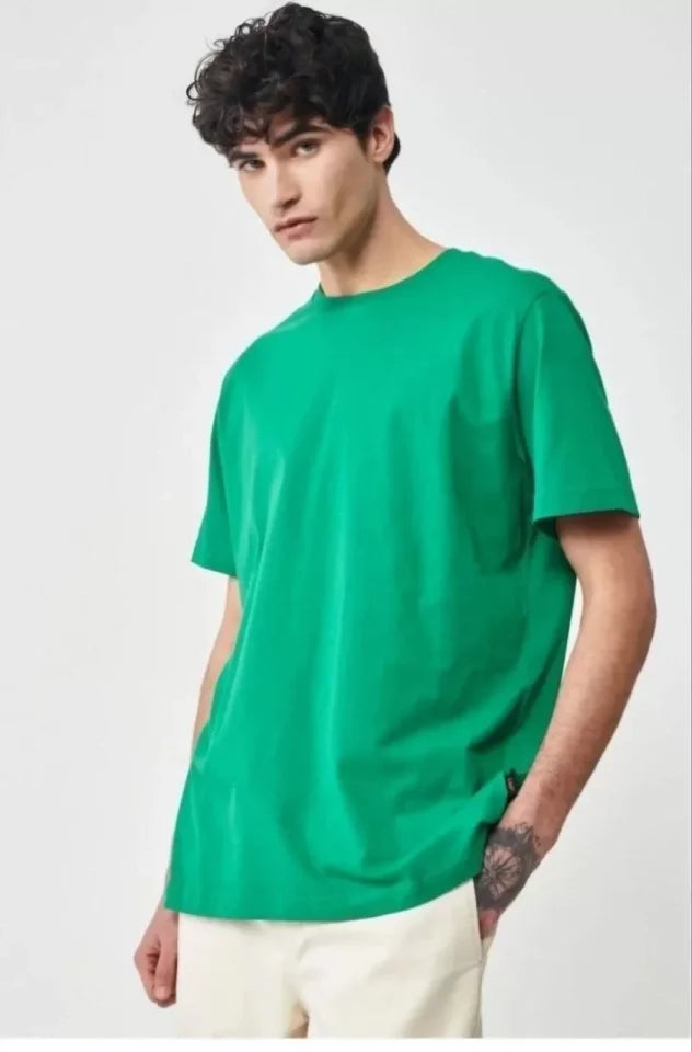 Unisex Düz Biskilet Yaka Oversize T-shirt - Yeşil