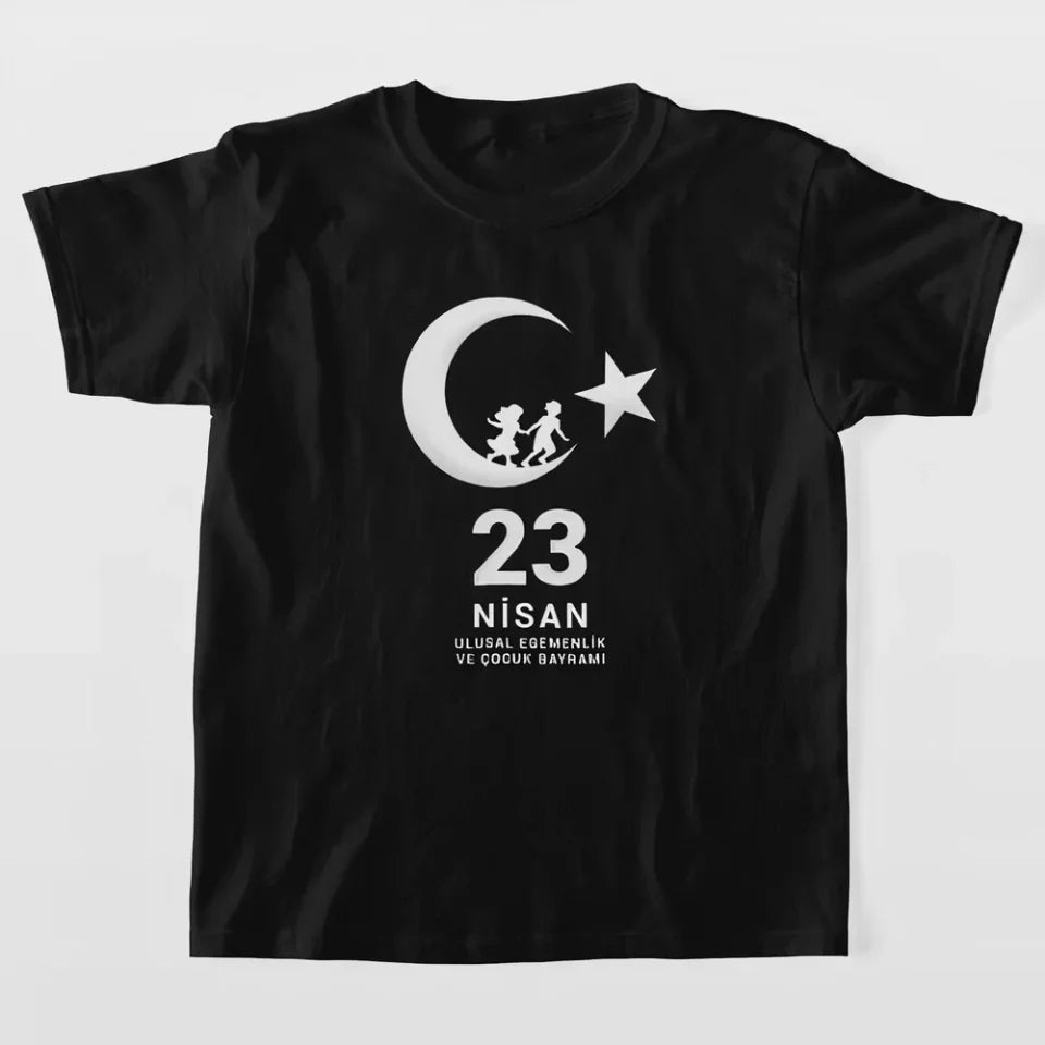 23 Nisan Çocuk Bayramı Baskılı Özel T-shirt - Siyah