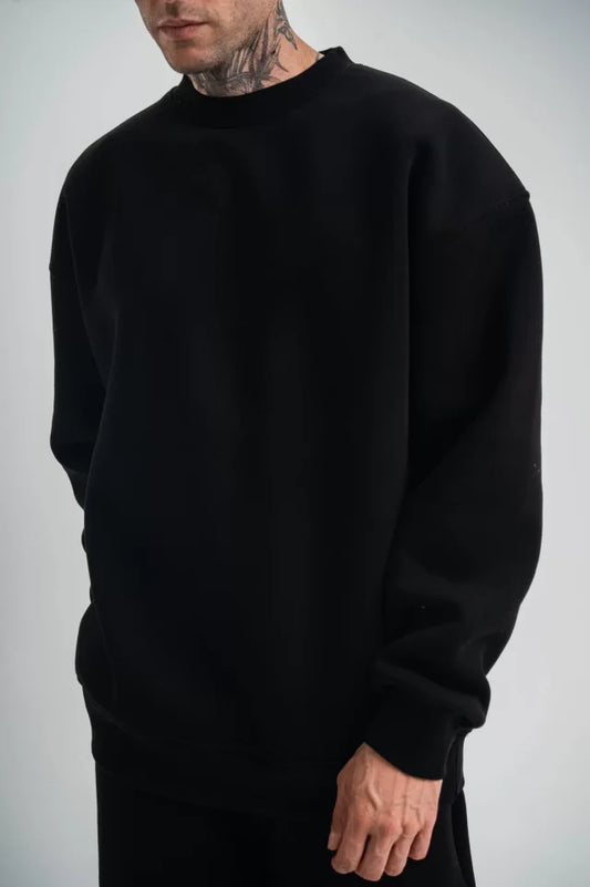 Uzun Kol Bisiklet Yaka Basic SweatShirt - Siyah