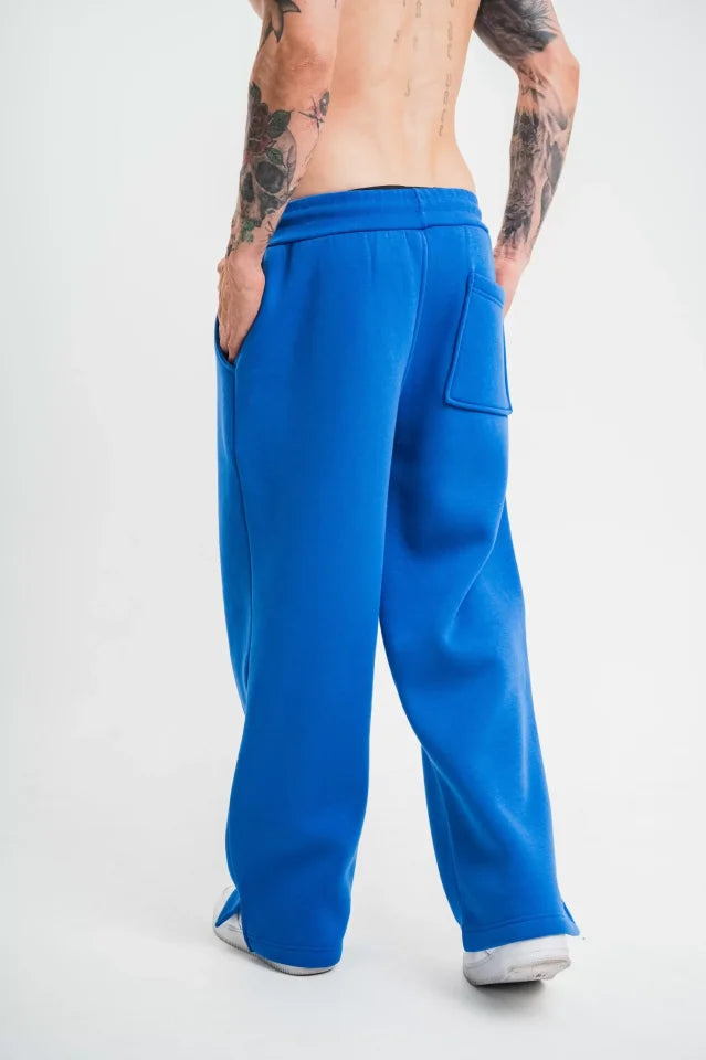 Unisex Boru Paça Baggy Eşofman Pantalon - Mavi