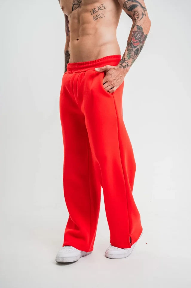 Unisex Boru Paça Baggy Eşofman Pantalon - Kırmızı