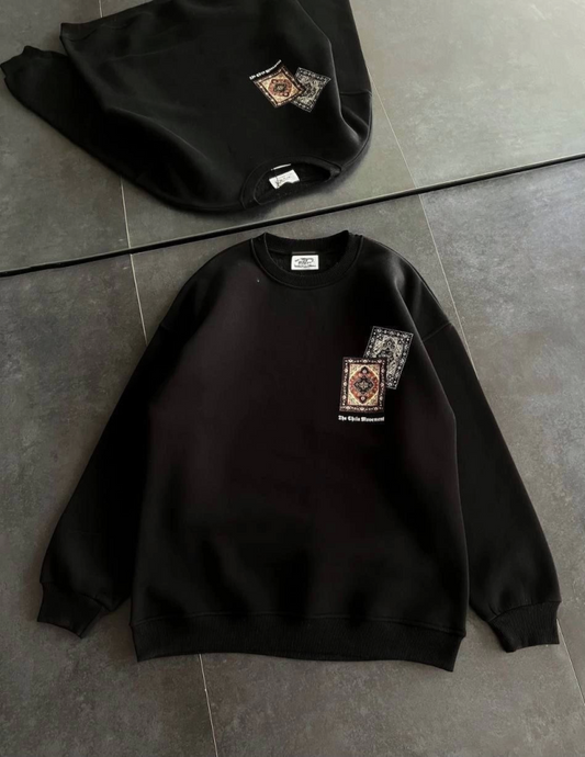 Bisiklet Yaka Baskılı SweatShirt - Siyah